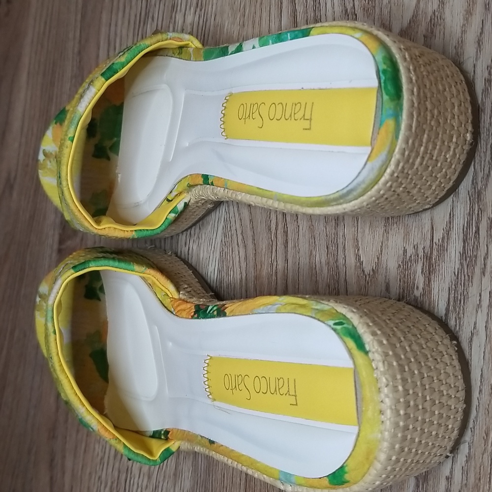 Franco Sarto Yellow Green Floral Low Heel Mules Sandals - Picture 6 of 13